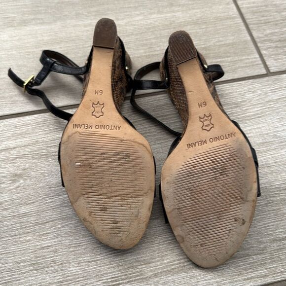 Antonio Melani Leather Wedge Sandals Size‎ 6 Strappy Snake Print - Picture 9 of 12